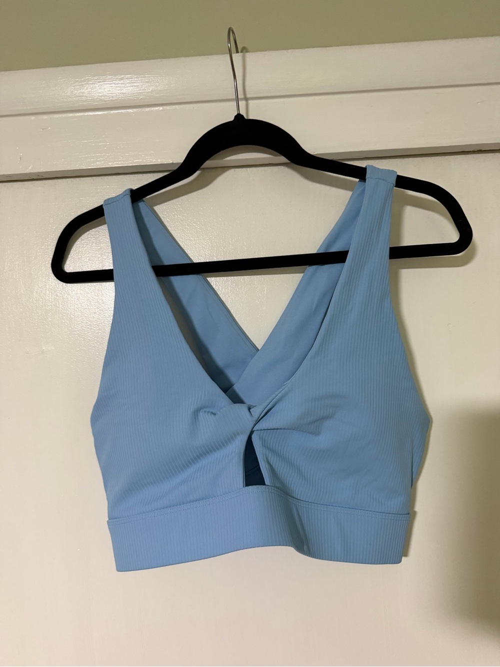 Fabletics Light Blue Twist-Front Ribbed Sports Bra